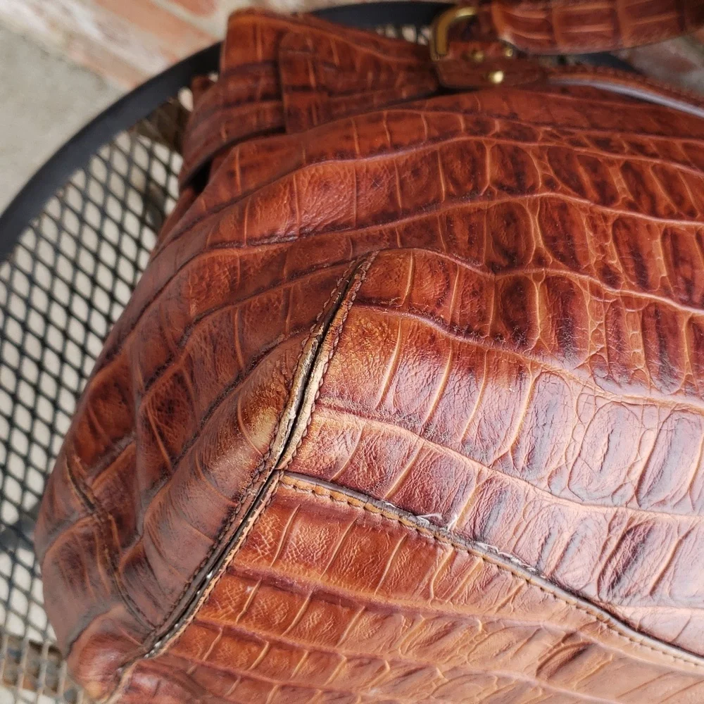 Vintage Cole Haan Satchel Brandy Aerin Croco Embossed Unit Large Bag Essentials